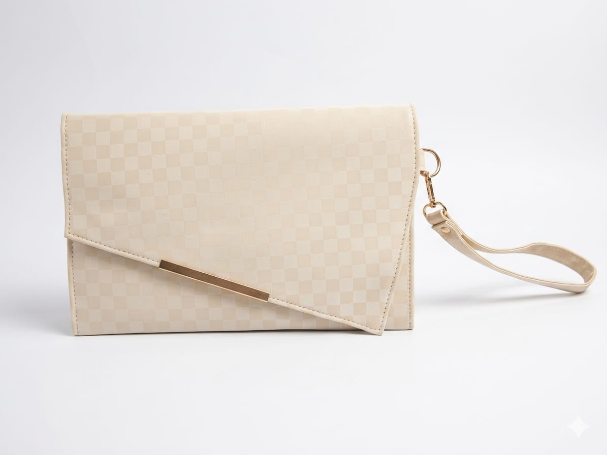 To-Go Clutch in Beige Satin