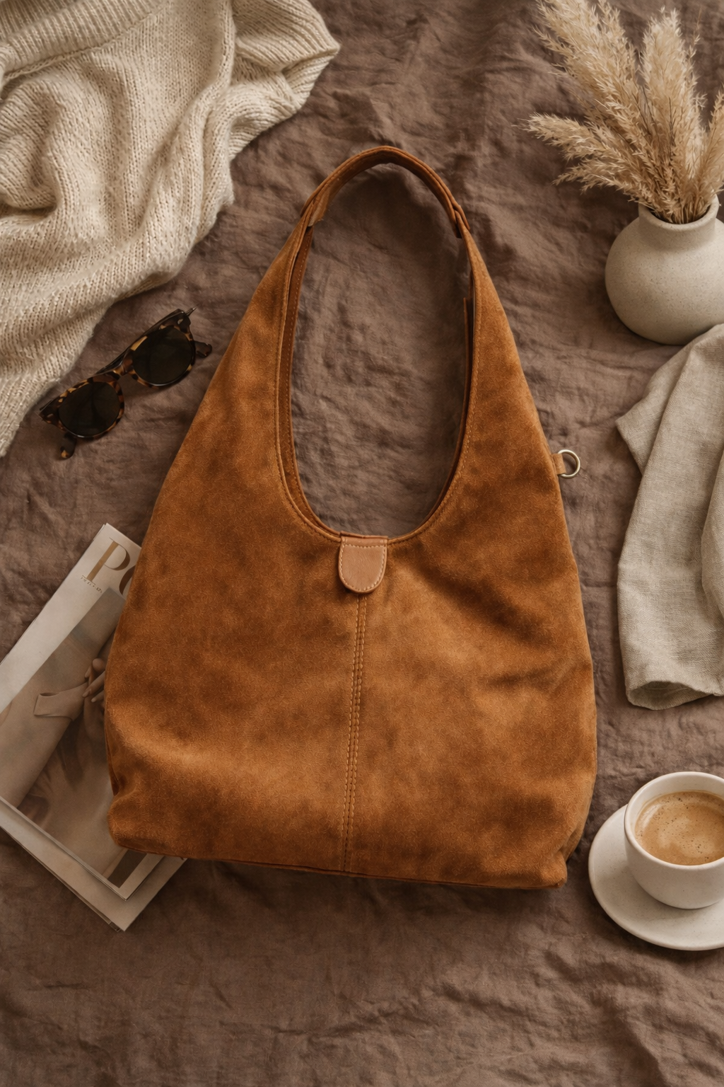 Large Everyday Bag in Caramel Suede